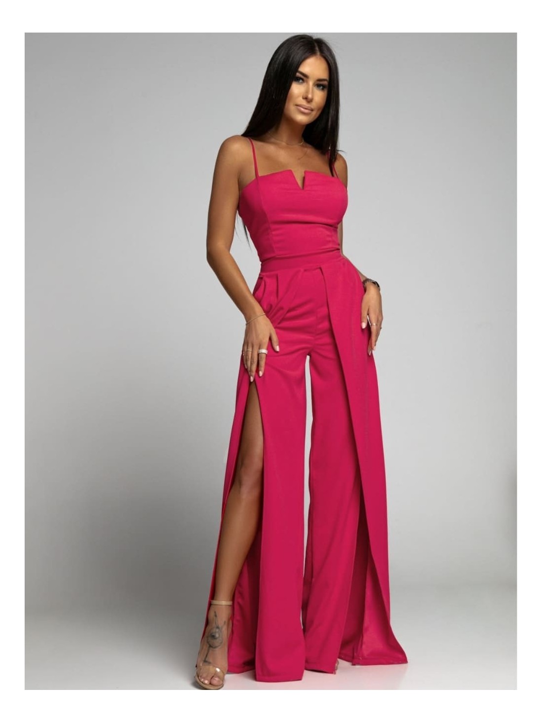 Elegant strappy jumpsuit with slits fuchsia AZRT035